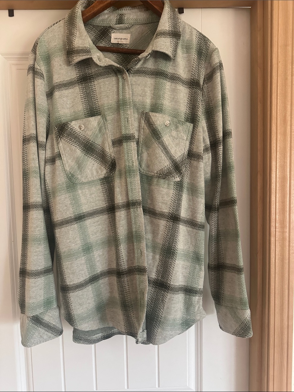 Thread & Supply Mint Green and Gray Plaid button Front Shirt Jacket